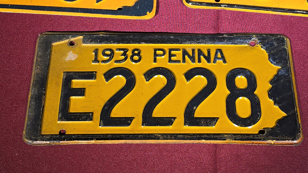 Grouping of Eight Antique 1930s Pennsylvania License Plates, 1931–1939
