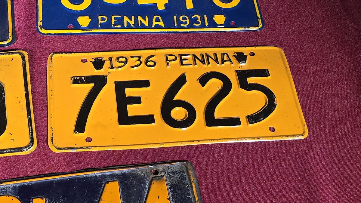 Grouping of Eight Antique 1930s Pennsylvania License Plates, 1931–1939