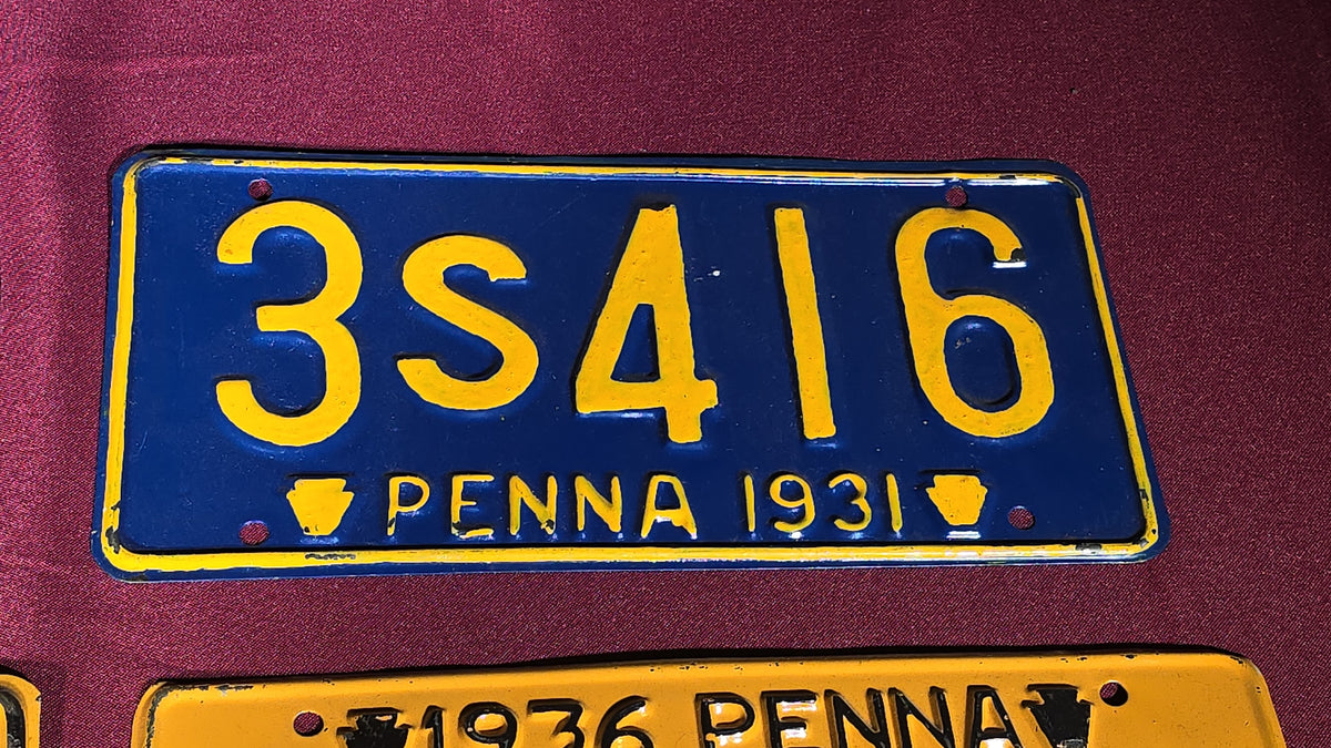 Grouping of Eight Antique 1930s Pennsylvania License Plates, 1931–1939