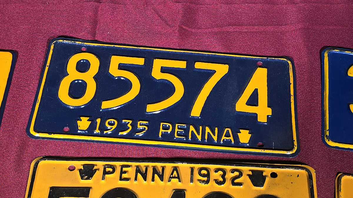 Grouping of Eight Antique 1930s Pennsylvania License Plates, 1931–1939