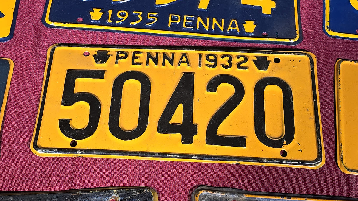 Grouping of Eight Antique 1930s Pennsylvania License Plates, 1931–1939