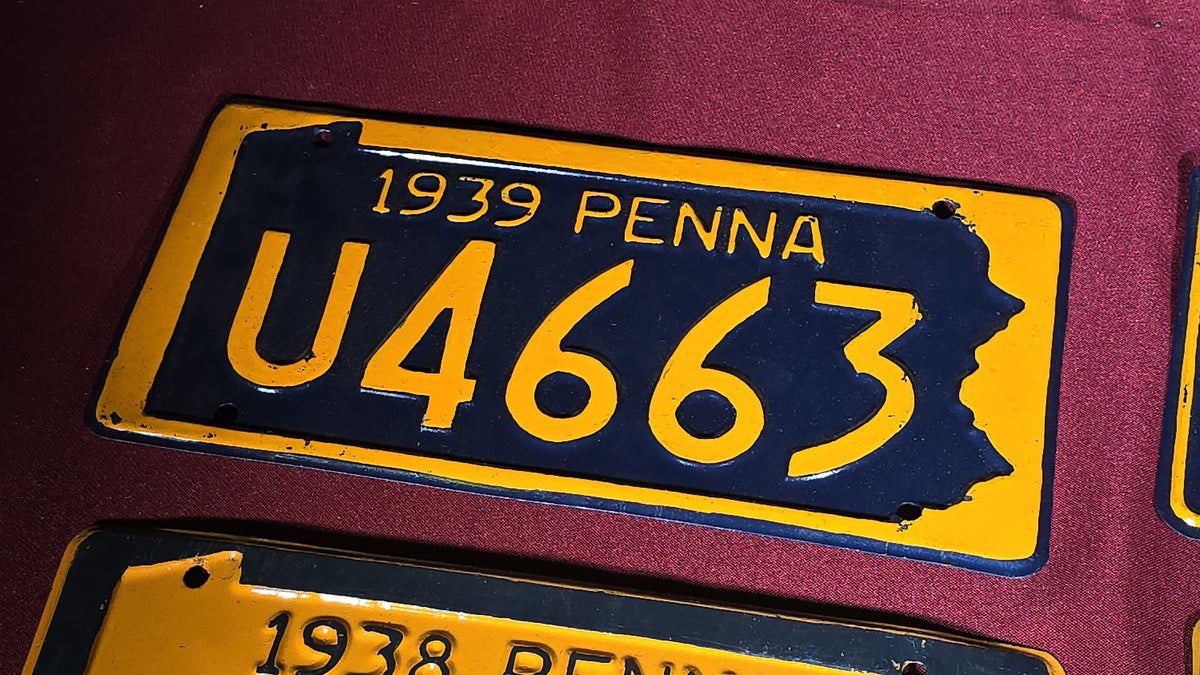 Grouping of Eight Antique 1930s Pennsylvania License Plates, 1931–1939