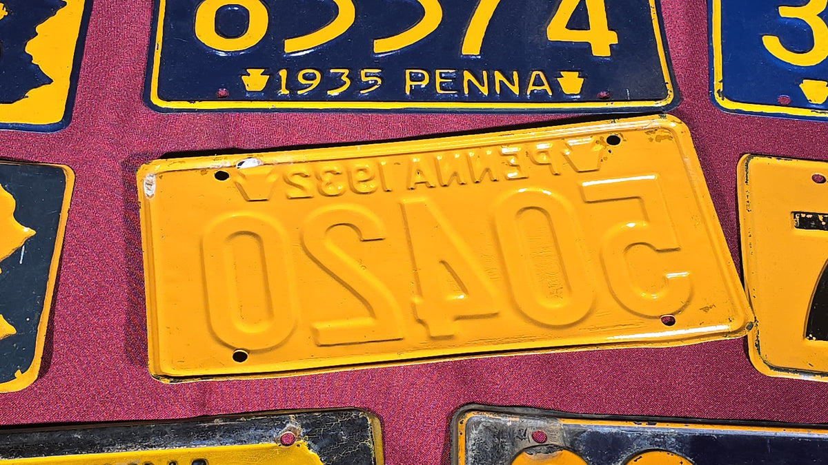 Grouping of Eight Antique 1930s Pennsylvania License Plates, 1931–1939