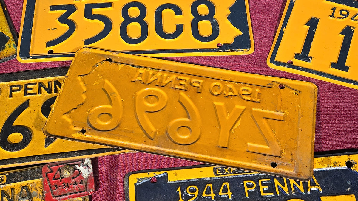Grouping of 10 Antique 1940s Pennsylvania License Plates including a Matched Pair, 1940–1948