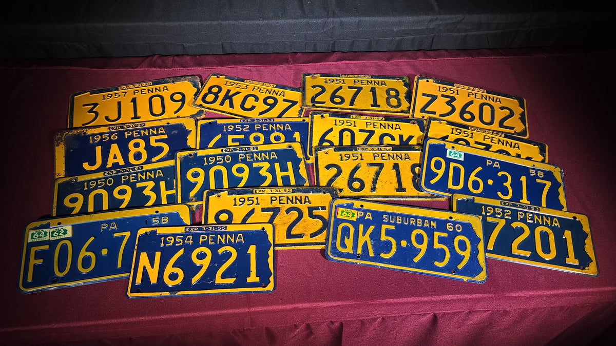 Grouping of 18 Vintage 1950s Pennsylvania License Plates