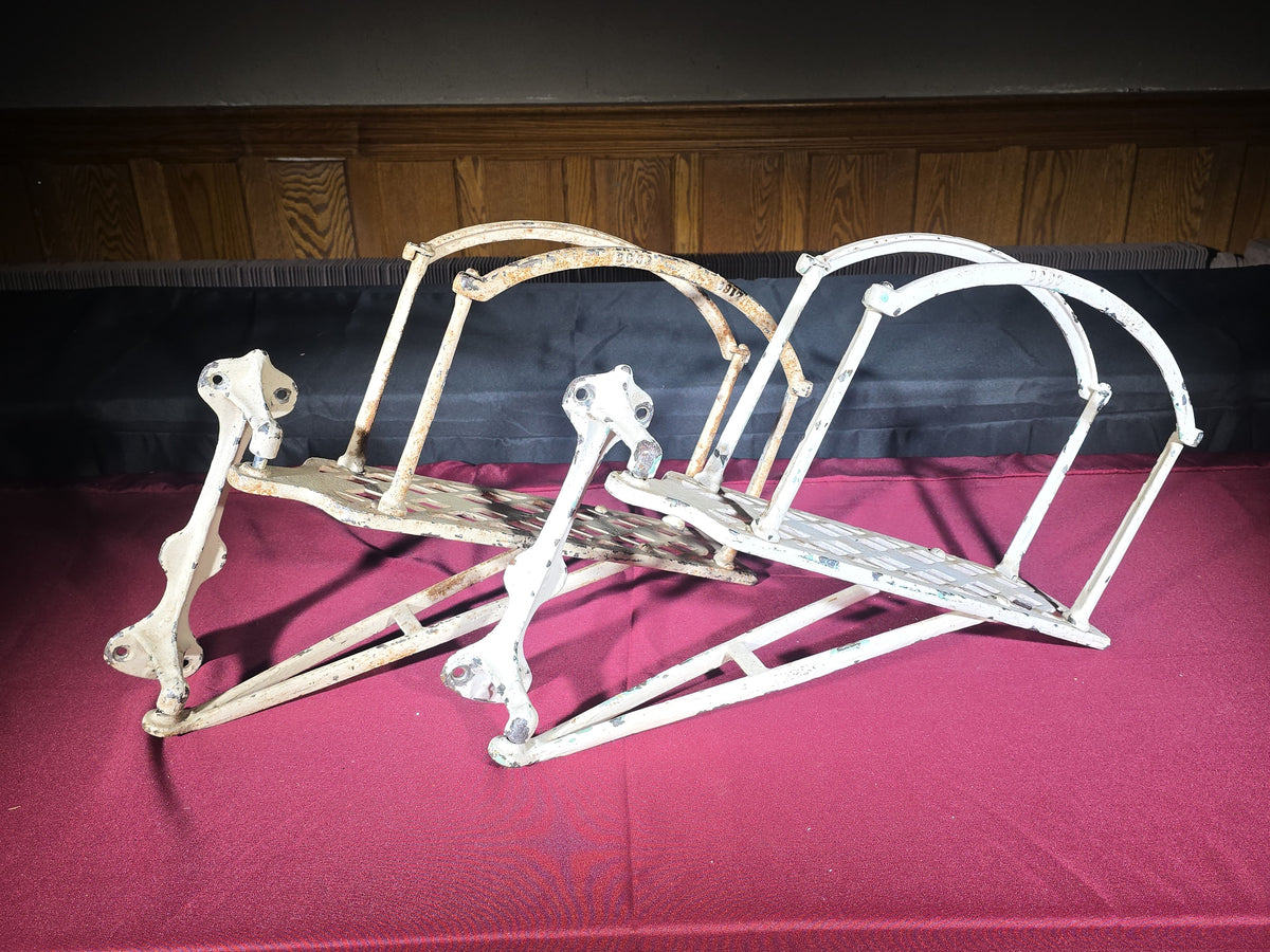 Pair of Antique White-Painted Cast Iron Fire Hose Brackets, Manufactured by B.C. Co., Dated 1912