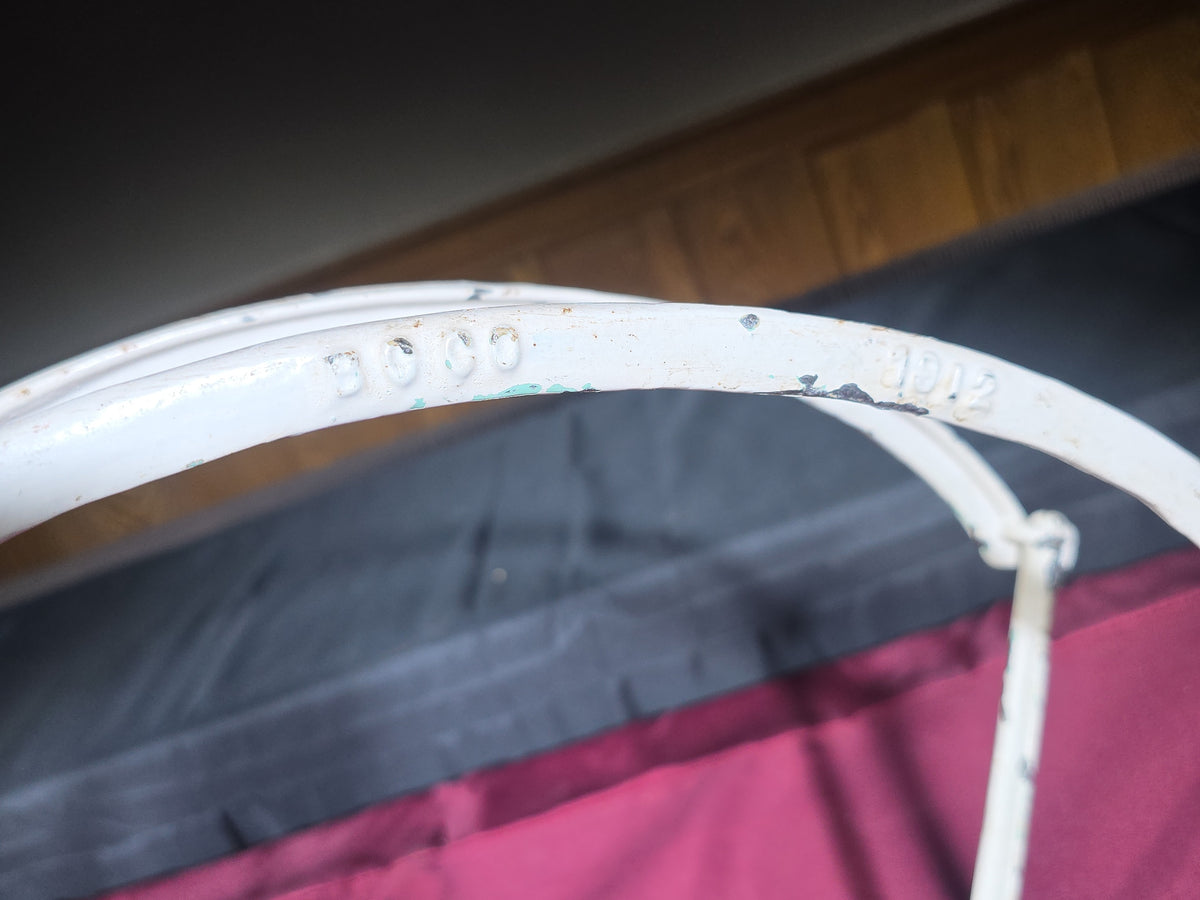 Pair of Antique White-Painted Cast Iron Fire Hose Brackets, Manufactured by B.C. Co., Dated 1912