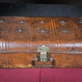Lot 267 - Antique Steel Steamer Trunk by J.M. Langley, 218 Bourke Street East, Melbourne, Addressed to Boston, U.S.A., 27" L x 15" W