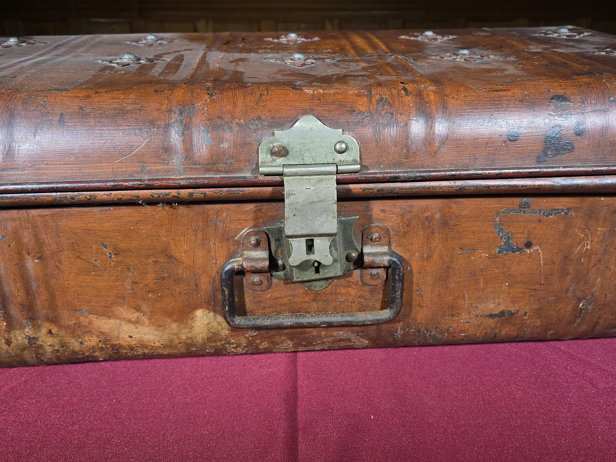 Antique Steel Steamer Trunk by J.M. Langley, 218 Bourke Street East, Melbourne, Addressed to Boston, U.S.A.