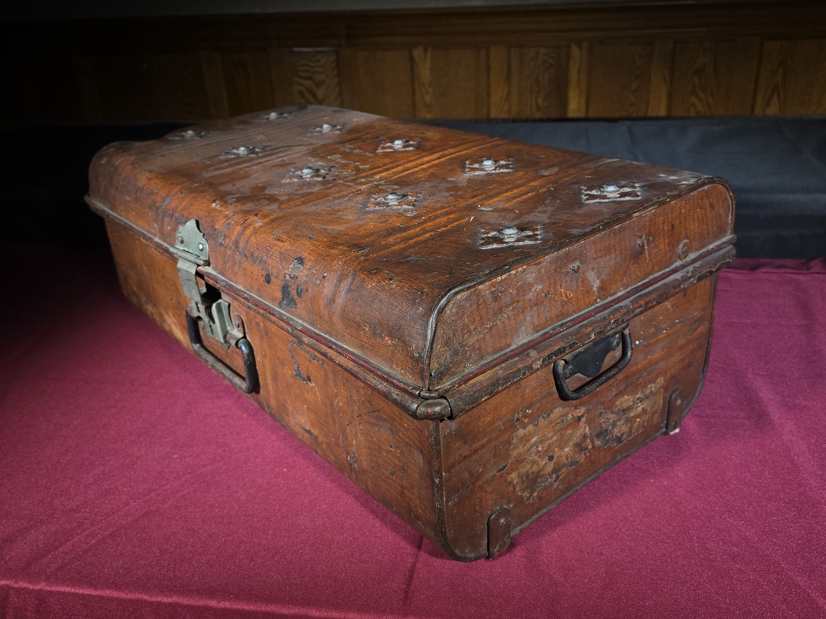 Antique Steel Steamer Trunk by J.M. Langley, 218 Bourke Street East, Melbourne, Addressed to Boston, U.S.A.