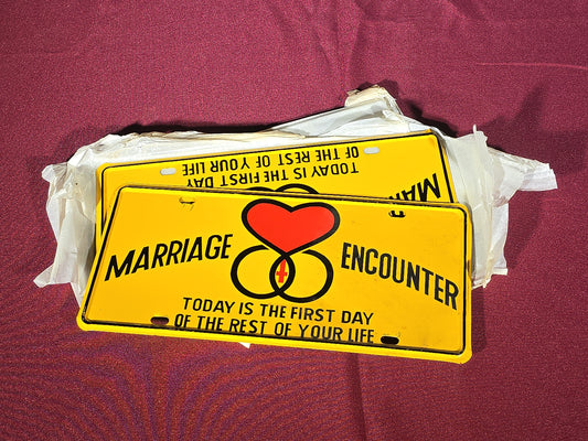 Grouping of Five Vintage "Marriage Encounter" Novelty License Plates