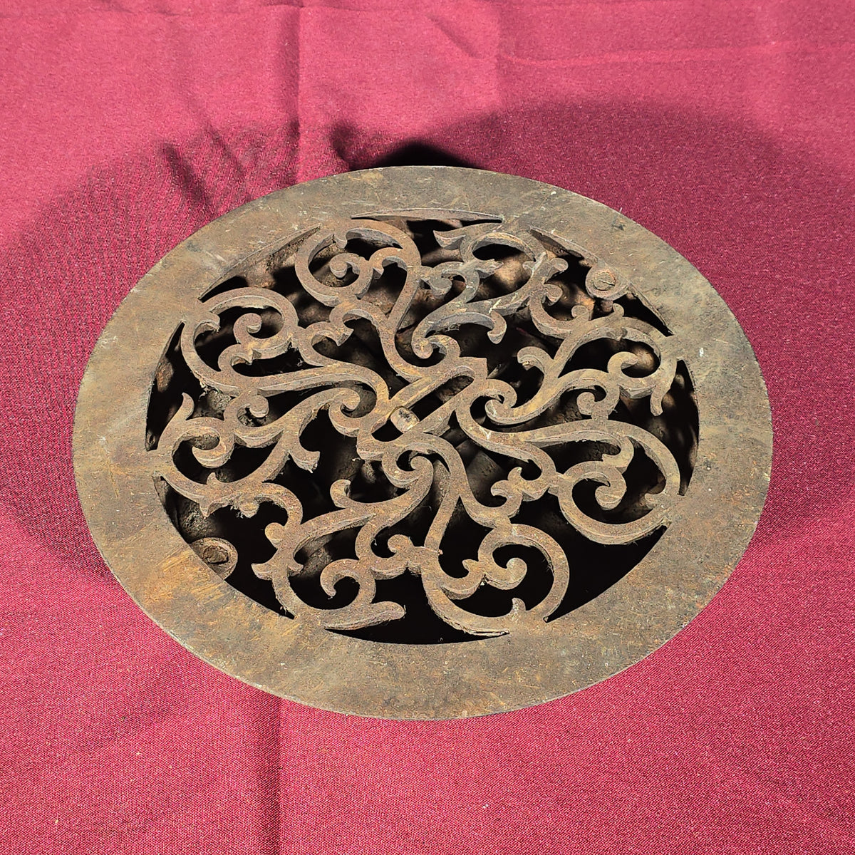 Antique Cast Iron Round Floor Register Grate with Louver