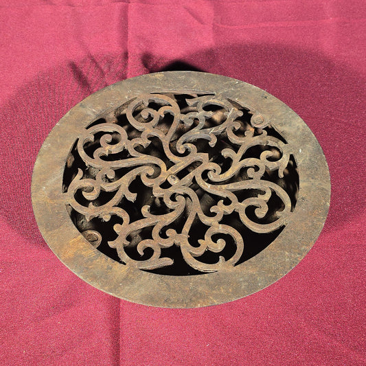 Antique Cast Iron Round Floor Register Grate with Louver