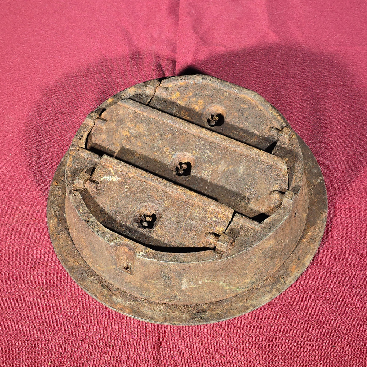 Antique Cast Iron Round Floor Register Grate with Louver