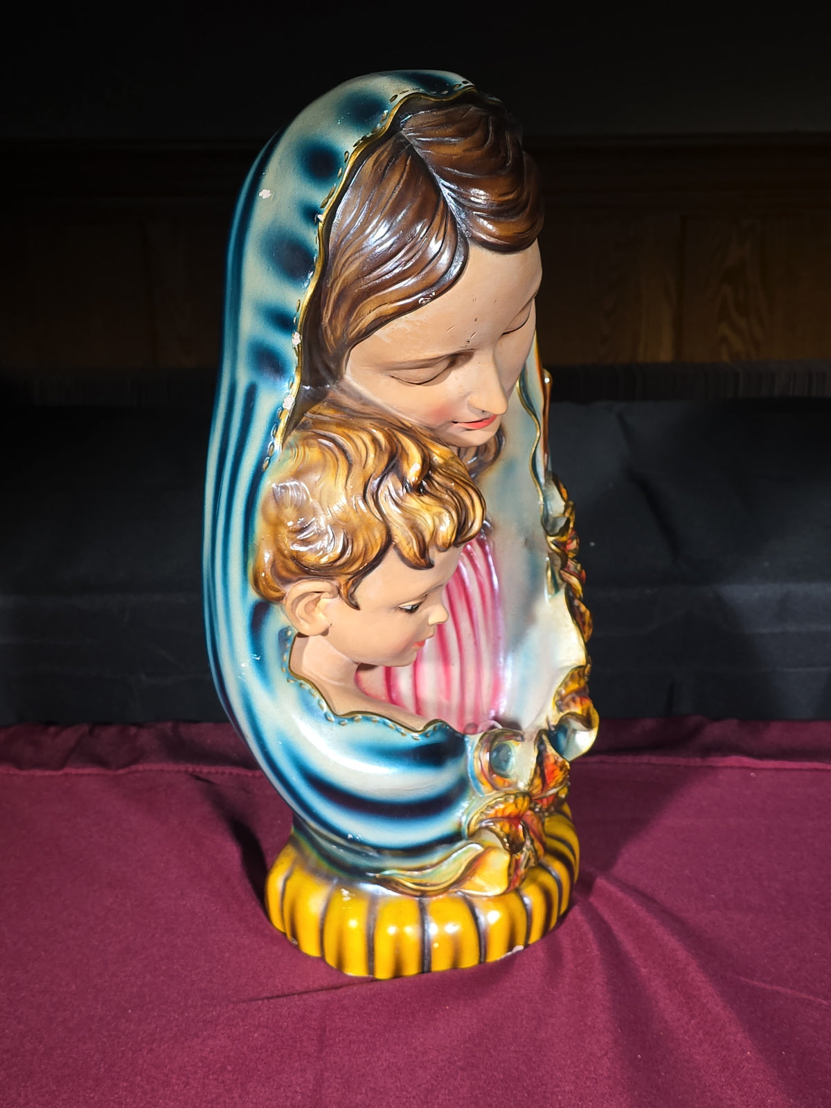 Vintage Chalkware Madonna and Child Lamp, Manufactured by Columbia Statuary Inc., Made in Italy, 1966