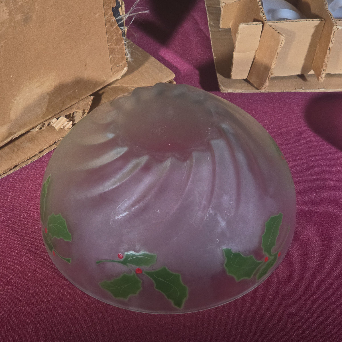 Vintage Frosted Glass Christmas Holly Punch Bowl Set with 12 Cups