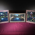 Lot 283 - Trio of Vintage Framed Black Velvet Paintings, Japanese Landscape Night Scenes with Mount Fuji