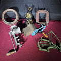 Lot 110 - Grouping of Antique and Vintage Country Smalls Including Meat Grinder, Horse Brass Strap, Favorite Apple Peeler, and Copper Water Sprinklers