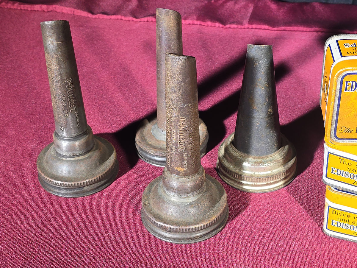 Grouping of 11 Antique and Vintage Automotive Advertising Cans and Accessories including Gulfpride, Sunoco, Mopar, Edison Mazda Lamps, and Master Oil Spouts