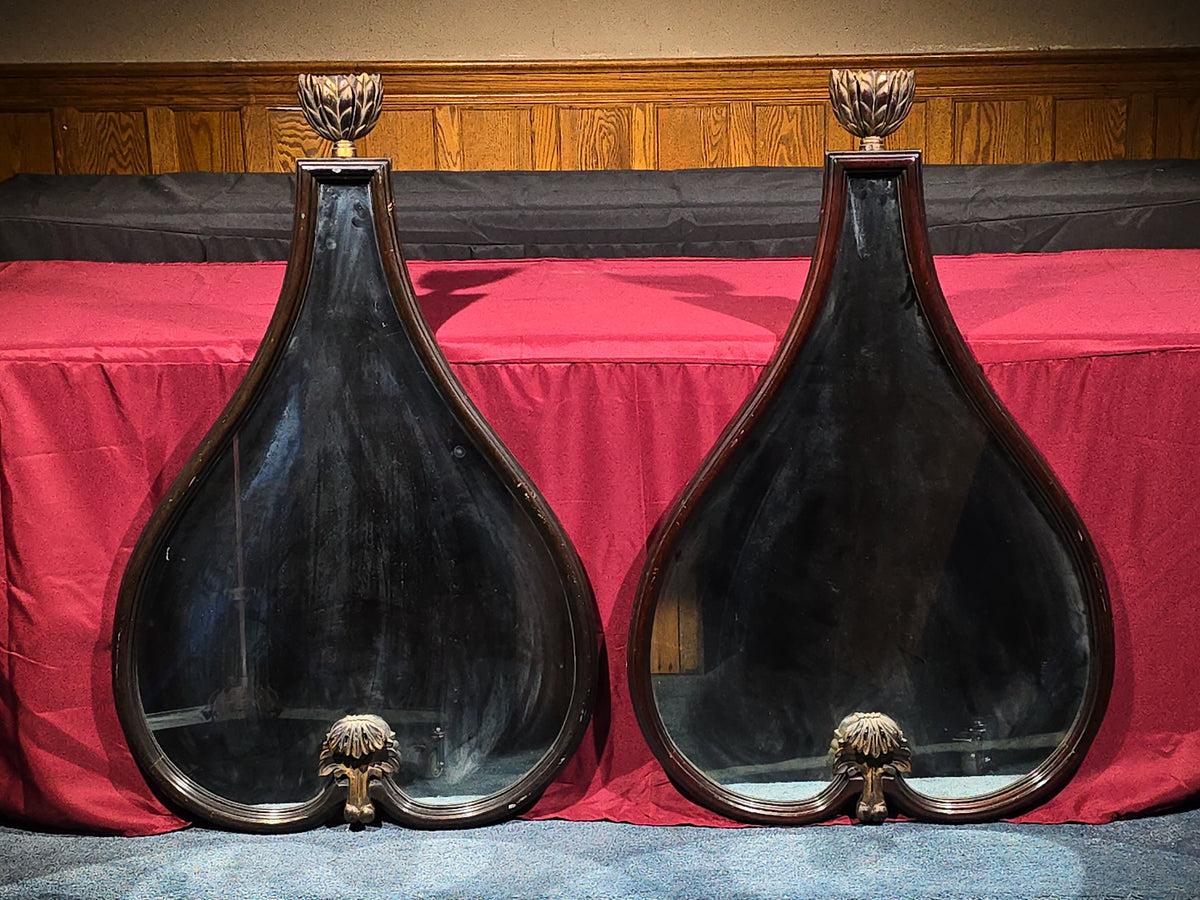 Pair of Vintage Teardrop-Shaped Wall Mirrors with Carved Finials