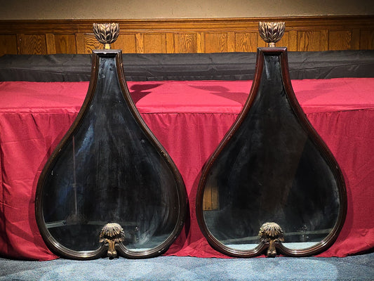 Pair of Vintage Teardrop-Shaped Wall Mirrors with Carved Finials