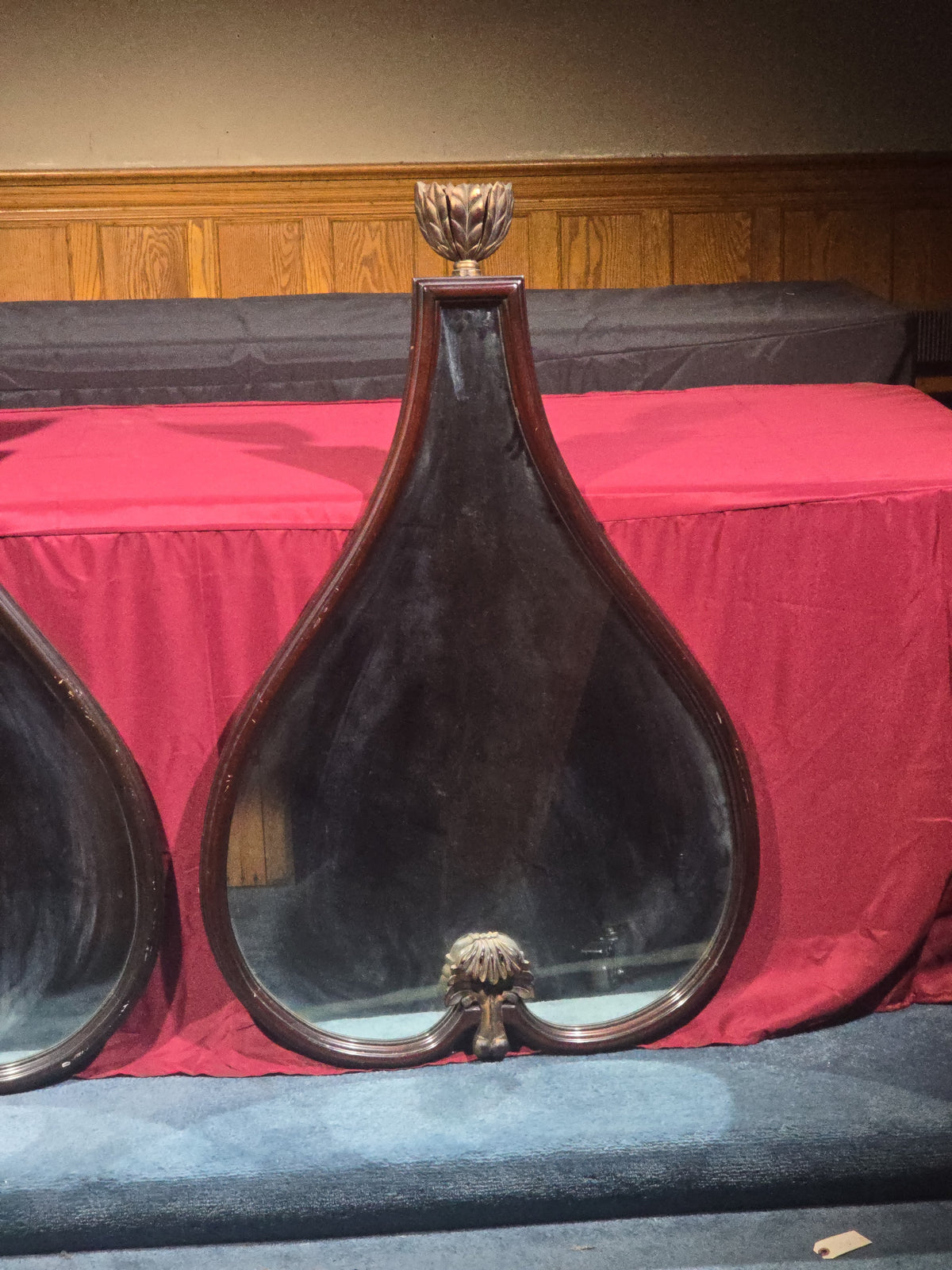 Pair of Vintage Teardrop-Shaped Wall Mirrors with Carved Finials