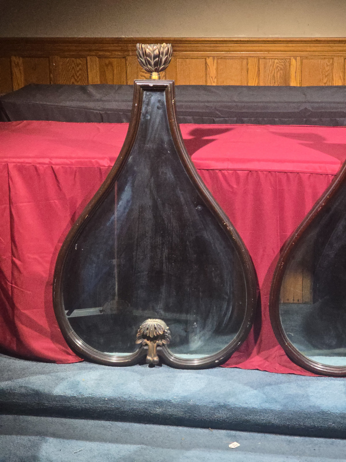 Pair of Vintage Teardrop-Shaped Wall Mirrors with Carved Finials