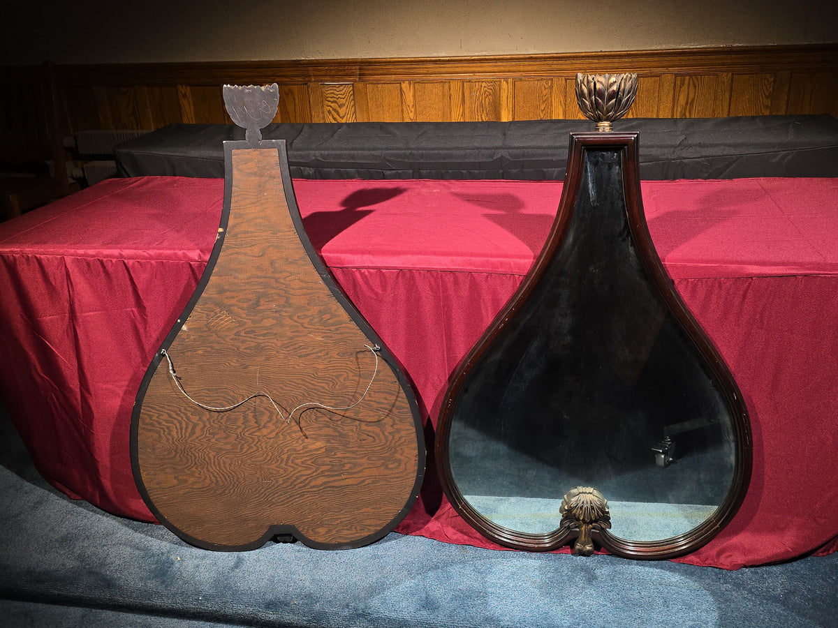 Pair of Vintage Teardrop-Shaped Wall Mirrors with Carved Finials