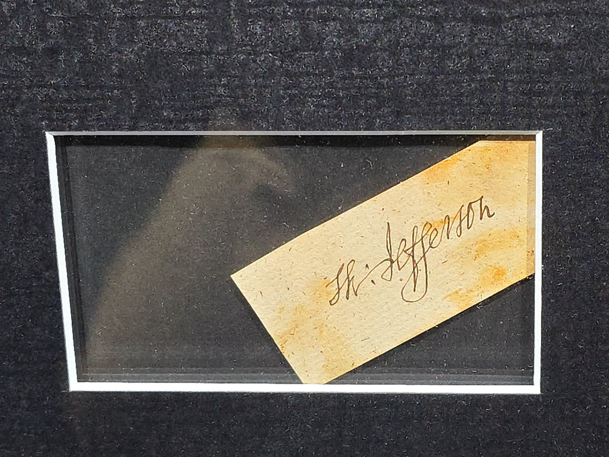 Framed Thomas Jefferson "Th. Jefferson" Signature Cut with Portrait Print and Descriptive Plaque