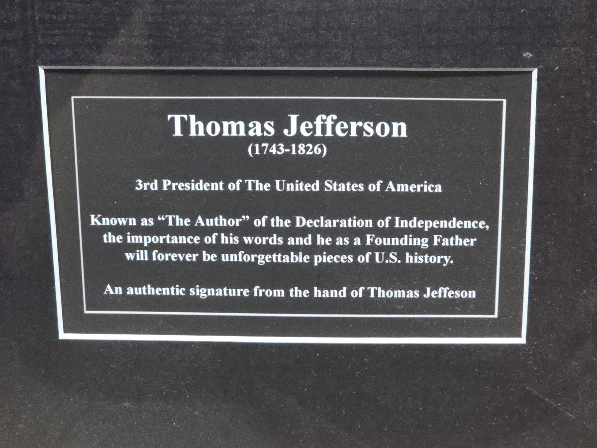 Framed Thomas Jefferson "Th. Jefferson" Signature Cut with Portrait Print and Descriptive Plaque