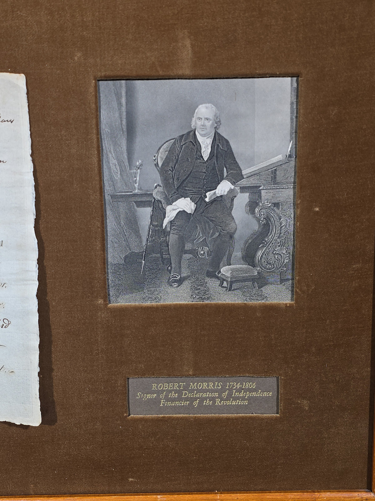 Antique 1795 North American Land Company Stock Certificate Signed by Robert Morris, Framed with Portrait