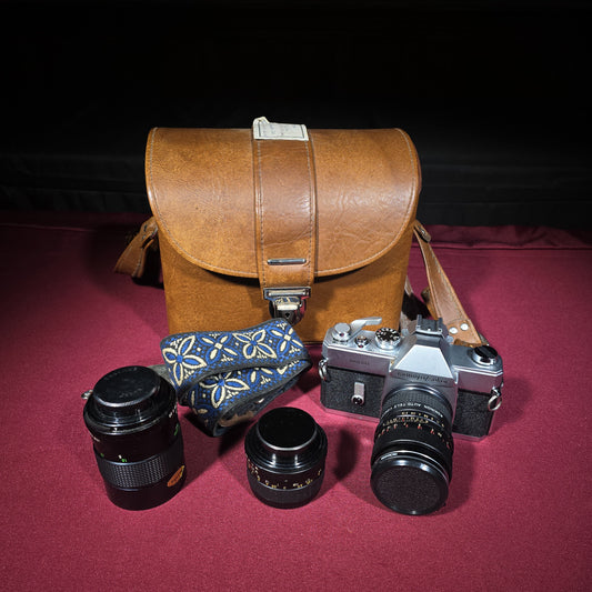 Vintage Mamiya/Sekor 1000 DTL 35mm SLR Camera with Lenses, Teleconverter, and Case