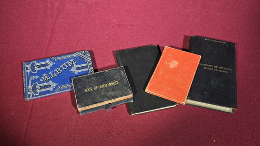 Grouping of Five Antique Books and Albums including Autograph Album, Masonic Book of Commandery, and Washington County Court Docket