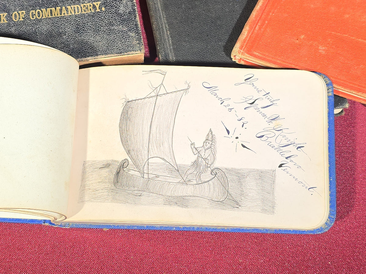 Grouping of Five Antique Books and Albums including Autograph Album, Masonic Book of Commandery, and Washington County Court Docket