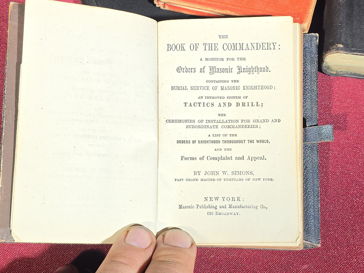 Grouping of Five Antique Books and Albums including Autograph Album, Masonic Book of Commandery, and Washington County Court Docket