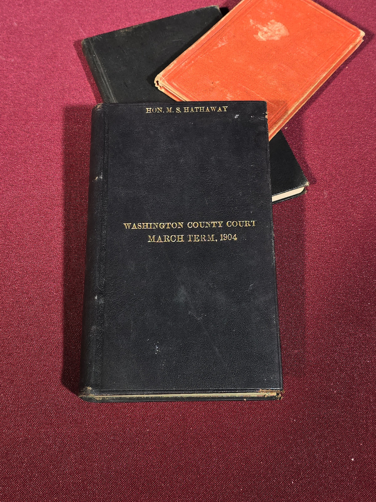 Grouping of Five Antique Books and Albums including Autograph Album, Masonic Book of Commandery, and Washington County Court Docket
