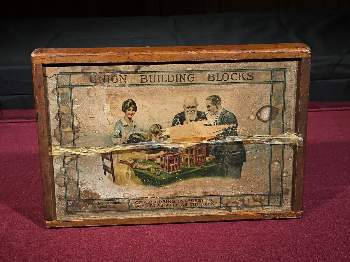 Pair of Antique Richter Union Building Blocks Stone Block Sets in Wooden Boxes, Manufactured by F. Ad. Richter & Co., Rudolstadt, Germany