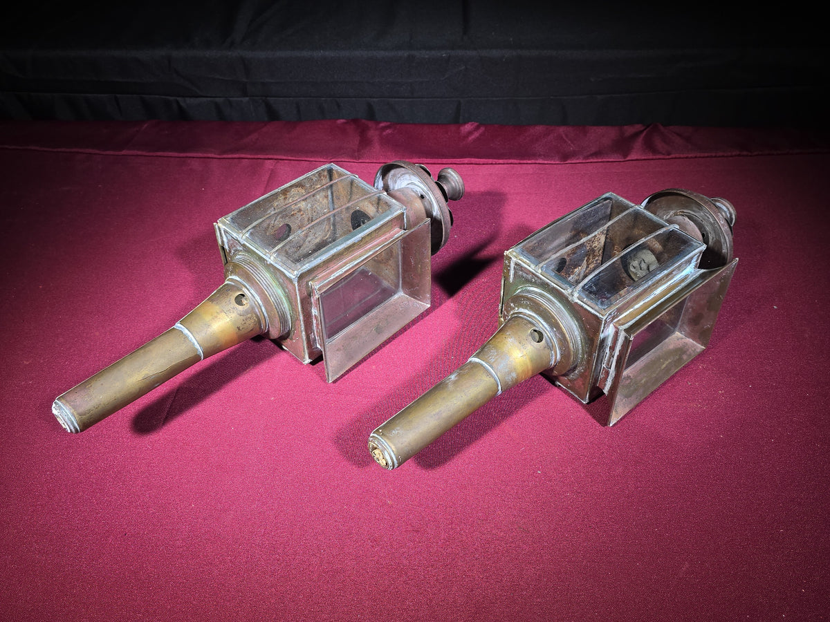 Pair of Vintage Brass Carriage Lamps, Electrified, Made in India