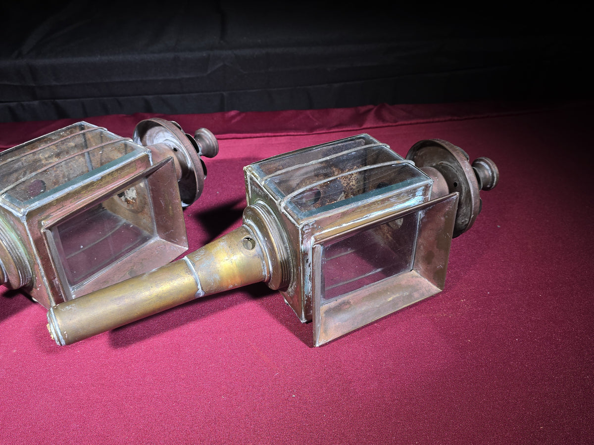 Pair of Vintage Brass Carriage Lamps, Electrified, Made in India