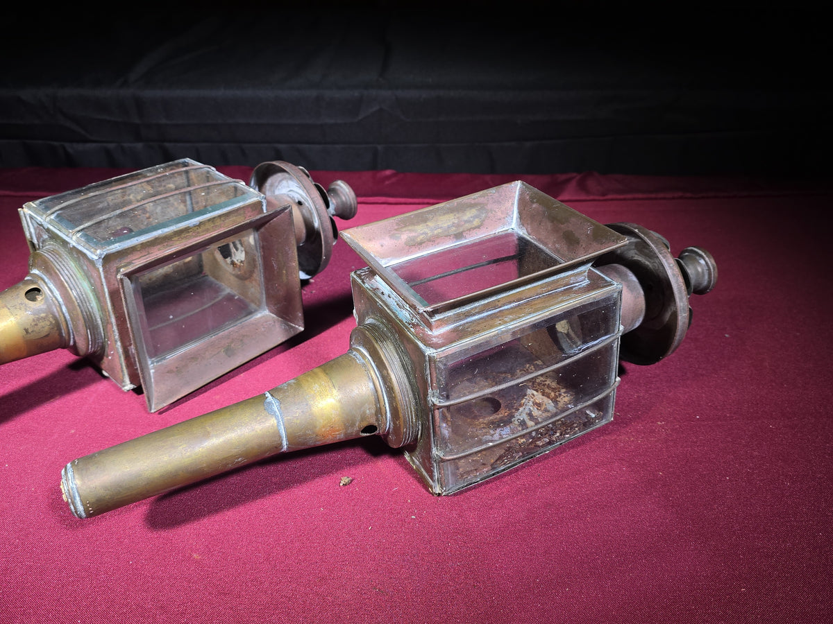 Pair of Vintage Brass Carriage Lamps, Electrified, Made in India
