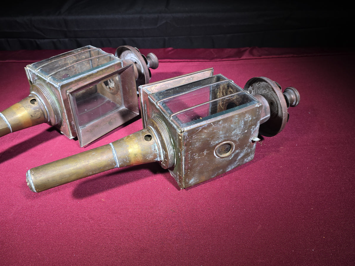 Pair of Vintage Brass Carriage Lamps, Electrified, Made in India