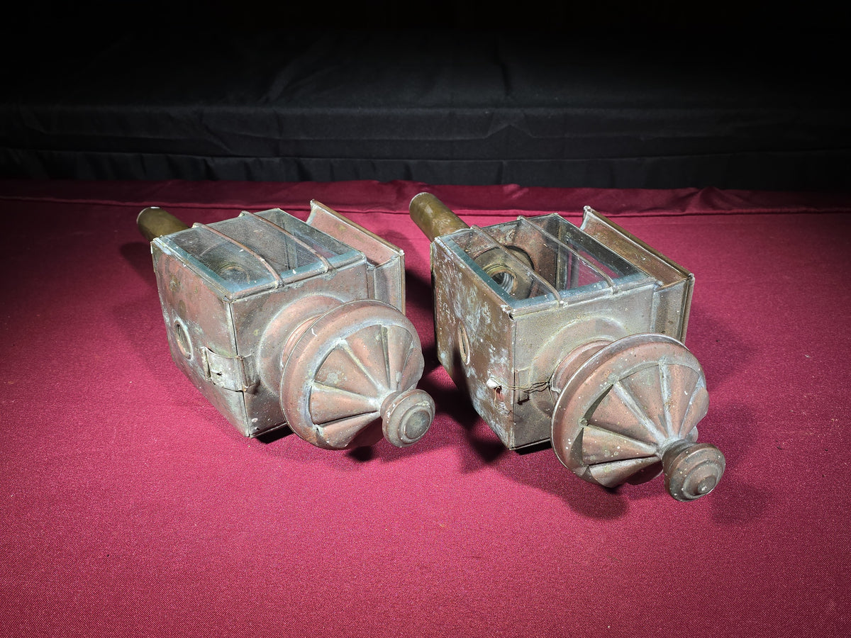 Pair of Vintage Brass Carriage Lamps, Electrified, Made in India