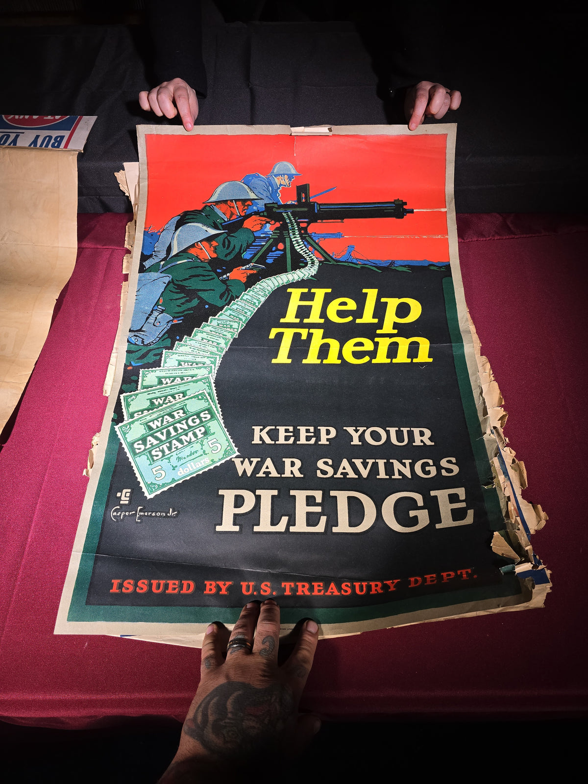 Grouping of Seven Antique WWI Propaganda and Liberty Bond Posters including "Beat Back the Hun," "Clear-The-Way!!," "Keep Him Free," and "Remember Belgium"