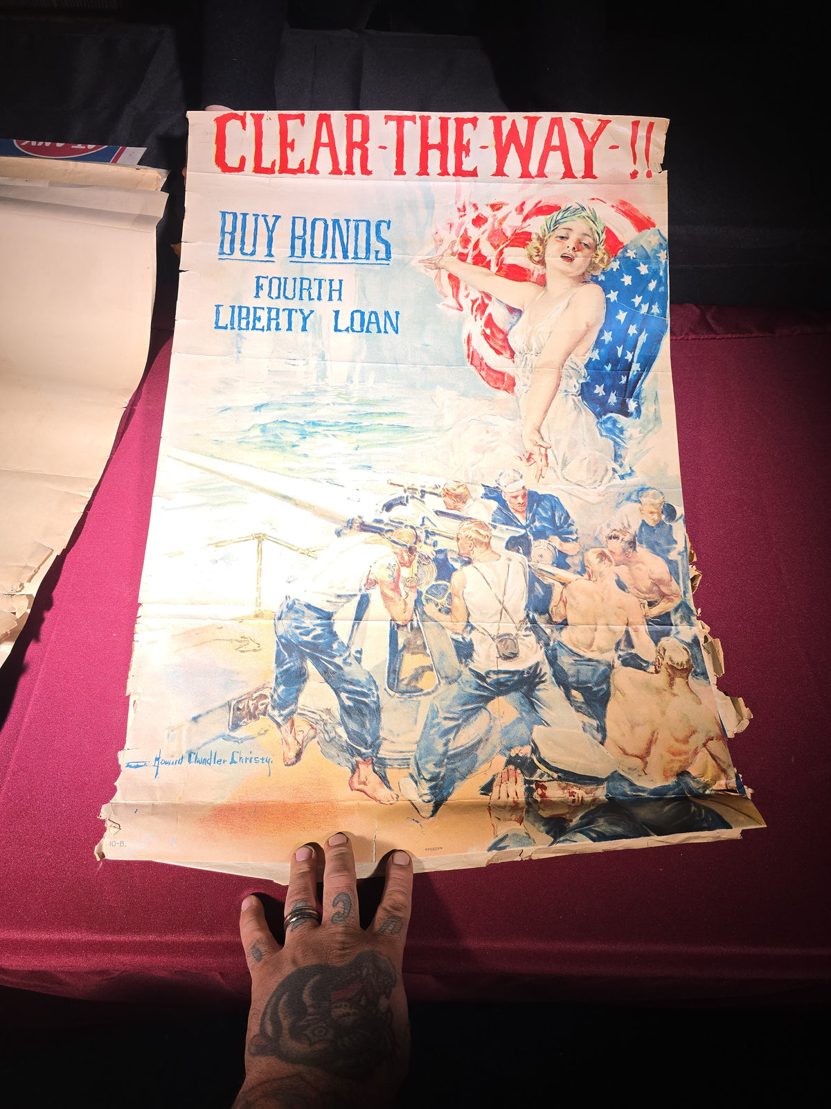 Grouping of Seven Antique WWI Propaganda and Liberty Bond Posters including "Beat Back the Hun," "Clear-The-Way!!," "Keep Him Free," and "Remember Belgium"