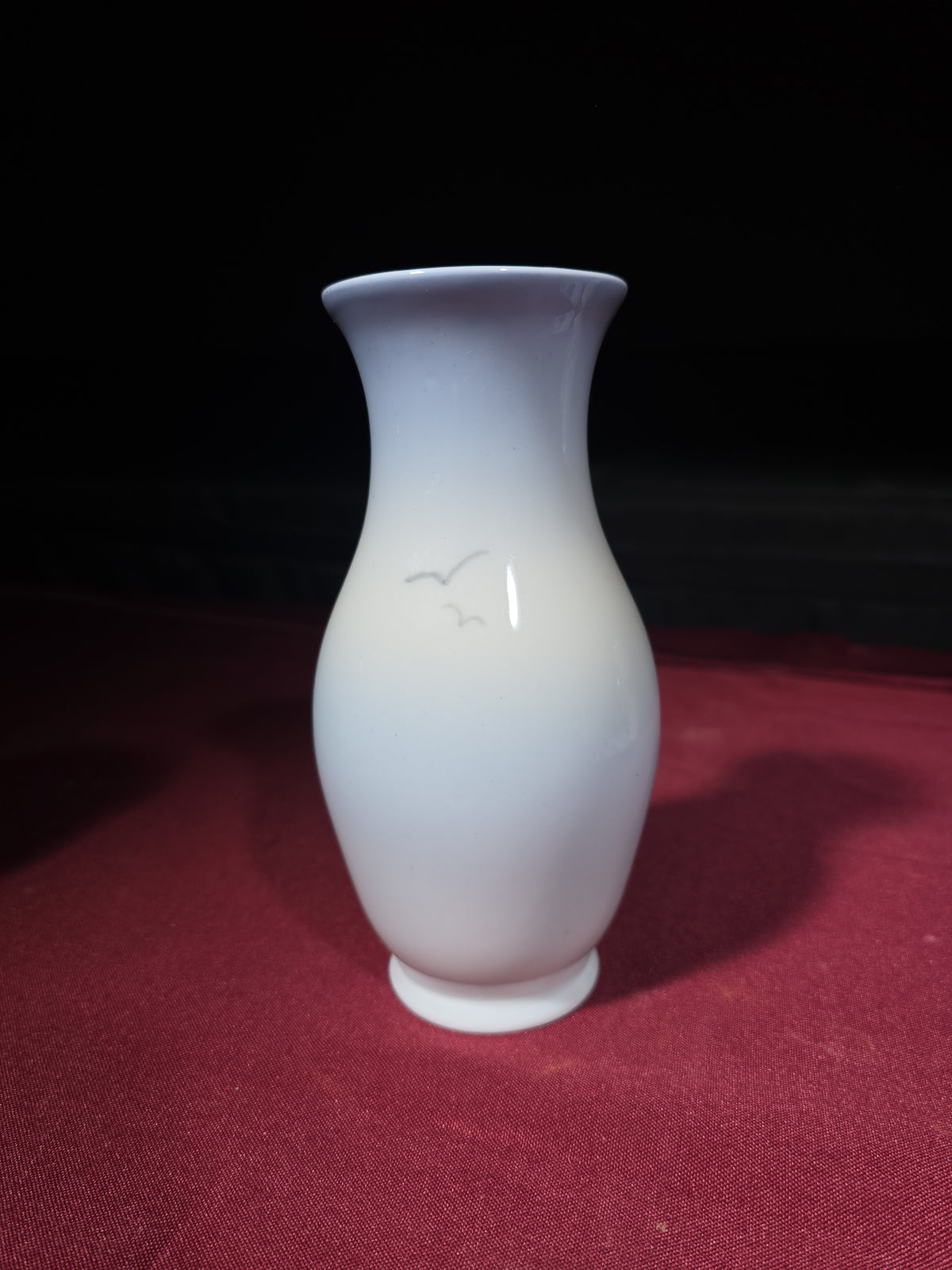 Grouping of Six Vintage Royal Copenhagen Porcelain Pieces including Landscape Vases, Figurine, and Tray