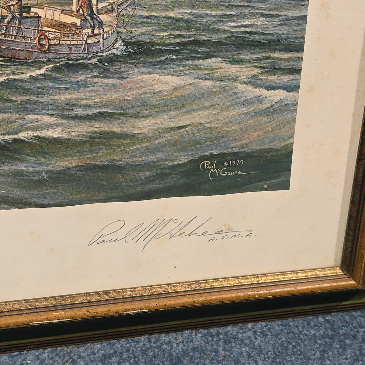 Vintage Signed and Numbered Paul McGehee Print "Down the Bay," Chesapeake Bay Excursion Steamer "Emma Giles" Passing Thomas Point Lighthouse, 179/950