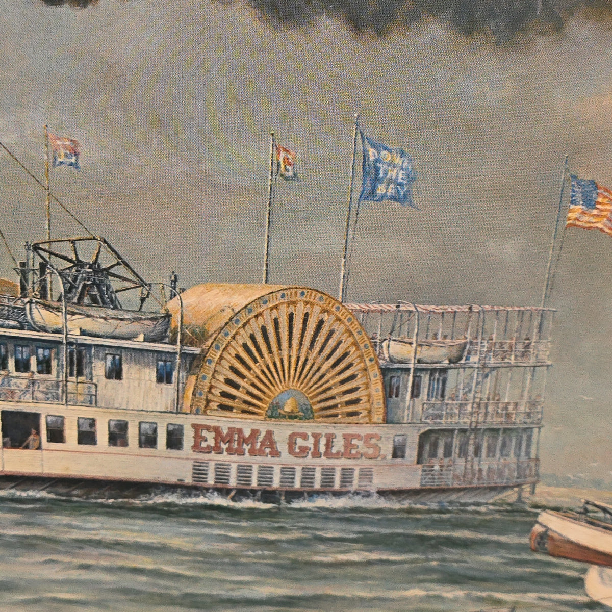 Vintage Signed and Numbered Paul McGehee Print "Down the Bay," Chesapeake Bay Excursion Steamer "Emma Giles" Passing Thomas Point Lighthouse, 179/950