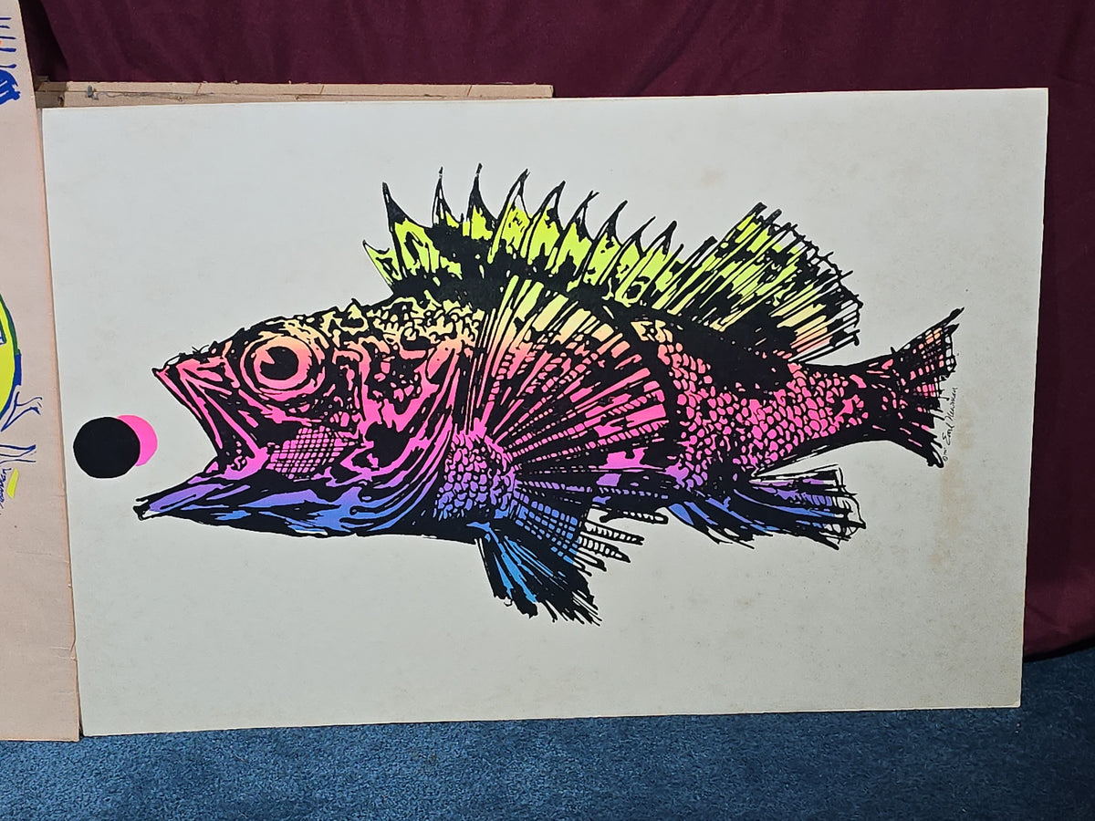 Pair of Vintage Psychedelic Silkscreen Prints by Earl Newman, Butterfly and Fish, Copyright 1967, Unframed