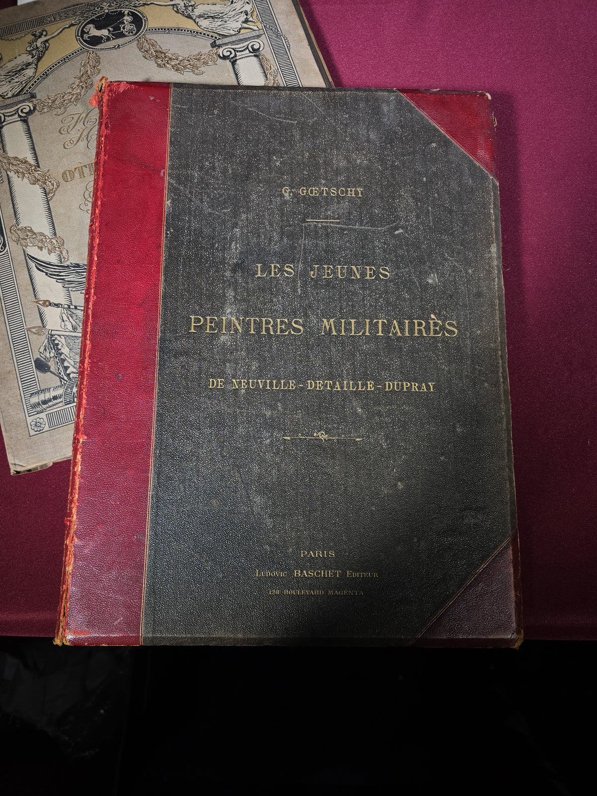 Pair of Antique Large-Format Military Books including "Les Jeunes Peintres Militaires" by Gustave Goetschy, 1878, and Russian "Нашествие Наполеона" ("Napoleon's Invasion") Patriotic War of 1812 Album