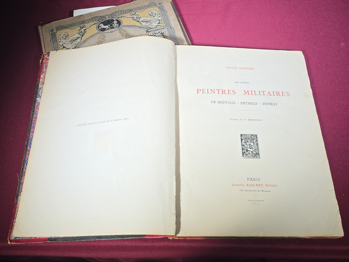 Pair of Antique Large-Format Military Books including "Les Jeunes Peintres Militaires" by Gustave Goetschy, 1878, and Russian "Нашествие Наполеона" ("Napoleon's Invasion") Patriotic War of 1812 Album